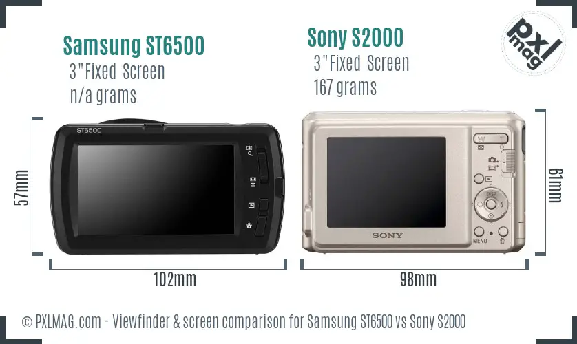 Samsung ST6500 vs Sony S2000 Screen and Viewfinder comparison