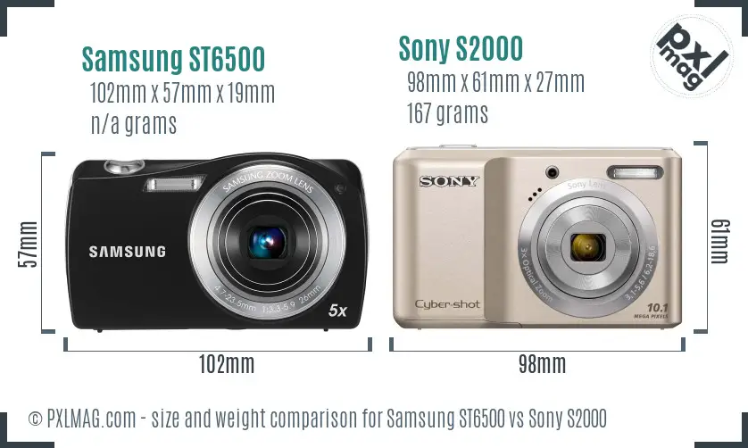 Samsung ST6500 vs Sony S2000 size comparison