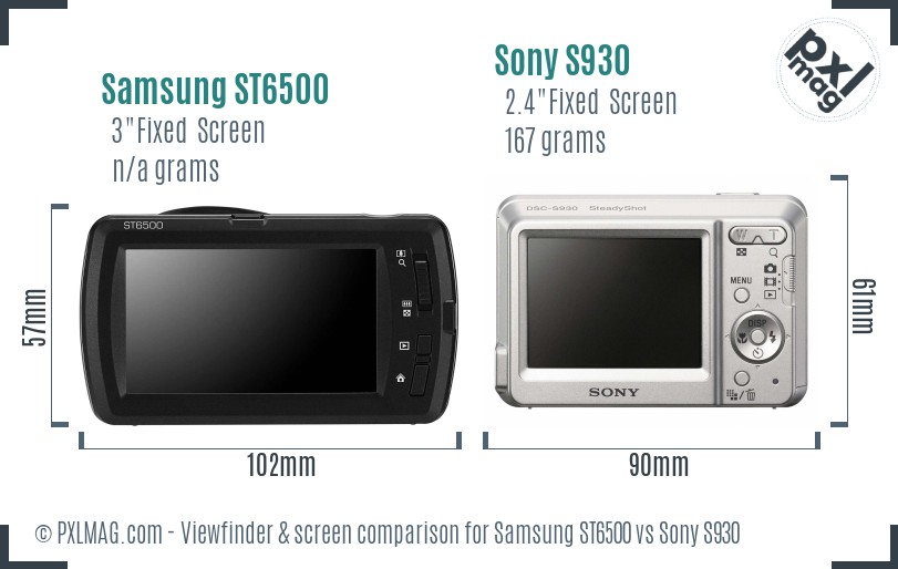 Samsung ST6500 vs Sony S930 Screen and Viewfinder comparison