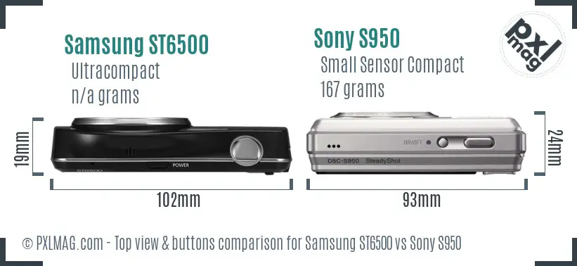 Samsung ST6500 vs Sony S950 top view buttons comparison Samsung ST6500 vs Sony S950 top view buttons comparison