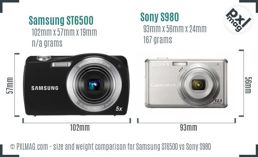 Samsung ST6500 vs Sony S980 size comparison