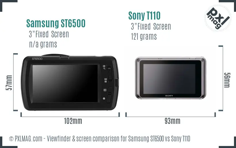 Samsung ST6500 vs Sony T110 Screen and Viewfinder comparison