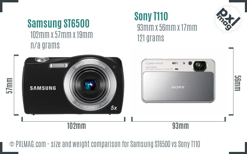 Samsung ST6500 vs Sony T110 size comparison