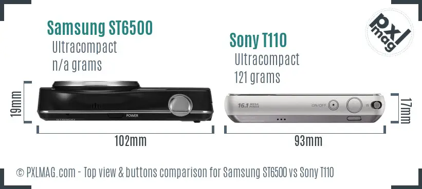 Samsung ST6500 vs Sony T110 top view buttons comparison