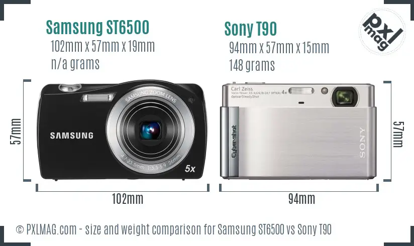 Samsung ST6500 vs Sony T90 size comparison