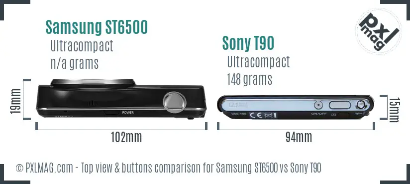 Samsung ST6500 vs Sony T90 top view buttons comparison