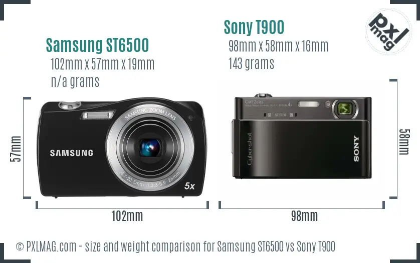 Samsung ST6500 vs Sony T900 size comparison