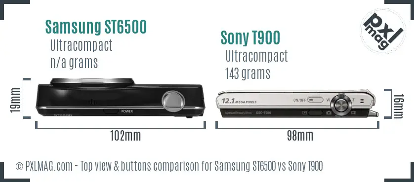 Samsung ST6500 vs Sony T900 top view buttons comparison