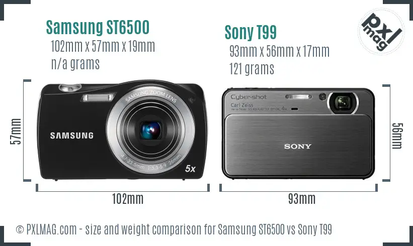Samsung ST6500 vs Sony T99 size comparison