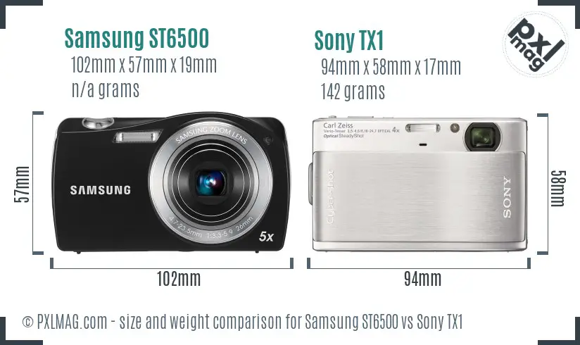 Samsung ST6500 vs Sony TX1 size comparison