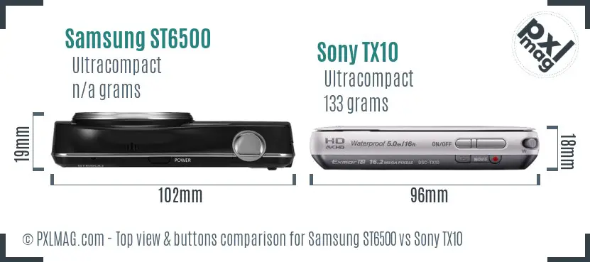 Samsung ST6500 vs Sony TX10 top view buttons comparison