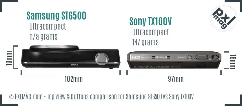 Samsung ST6500 vs Sony TX100V top view buttons comparison