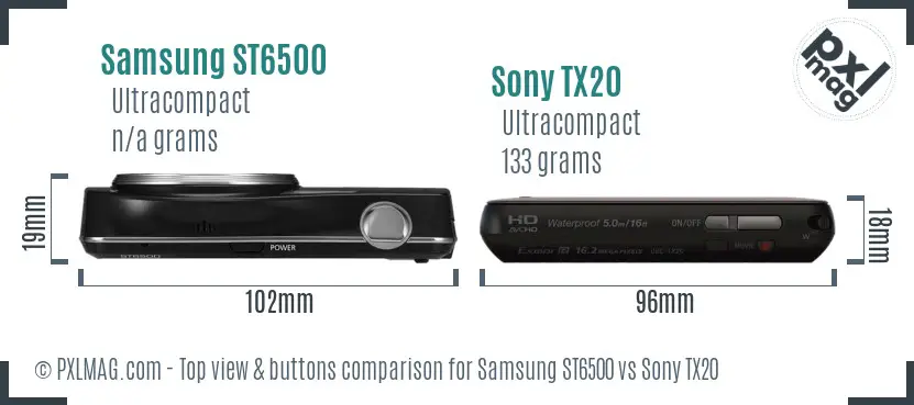 Samsung ST6500 vs Sony TX20 top view buttons comparison