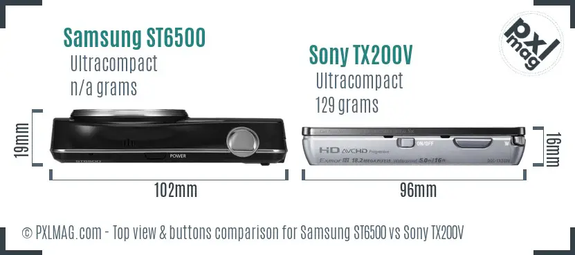 Samsung ST6500 vs Sony TX200V top view buttons comparison