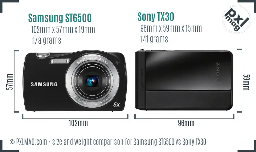 Samsung ST6500 vs Sony TX30 size comparison