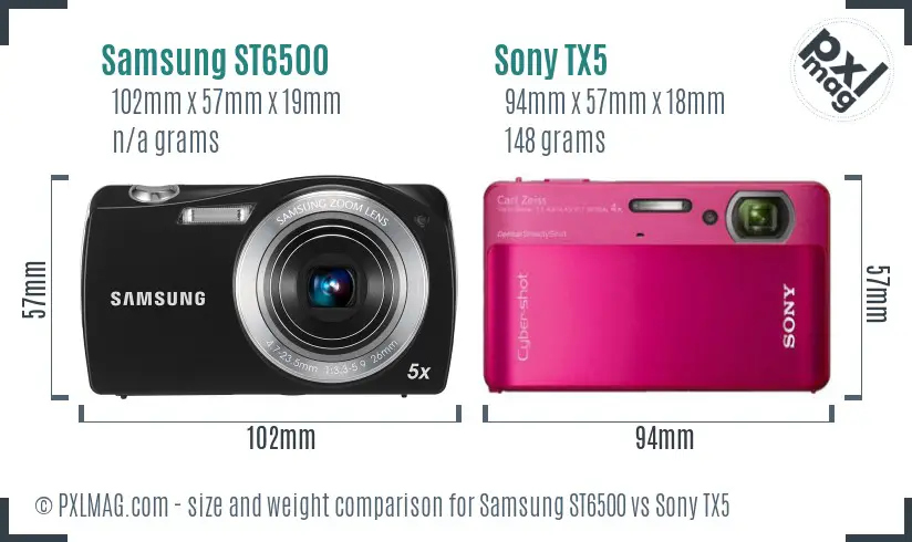 Samsung ST6500 vs Sony TX5 size comparison