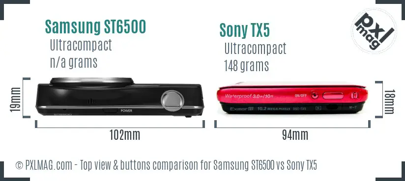 Samsung ST6500 vs Sony TX5 top view buttons comparison