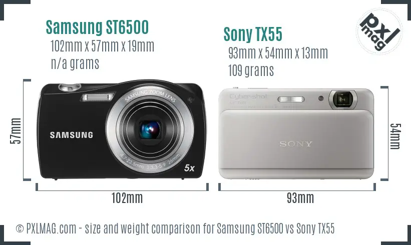 Samsung ST6500 vs Sony TX55 size comparison