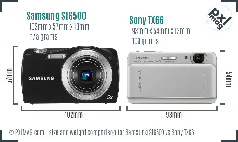 Samsung ST6500 vs Sony TX66 size comparison