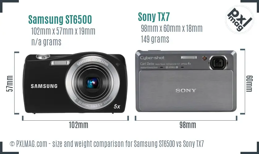Samsung ST6500 vs Sony TX7 size comparison