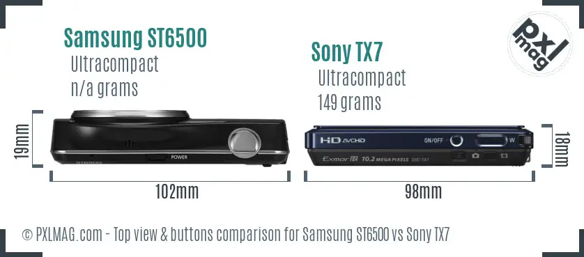 Samsung ST6500 vs Sony TX7 top view buttons comparison