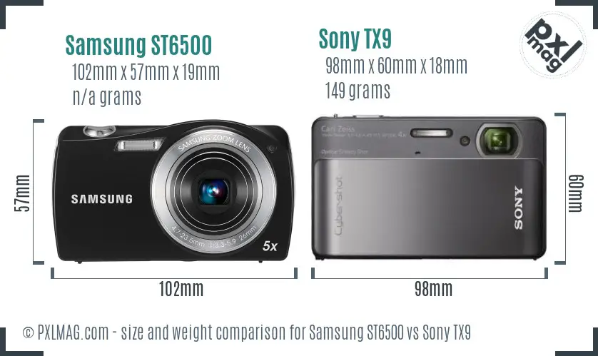 Samsung ST6500 vs Sony TX9 size comparison