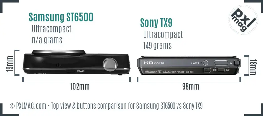 Samsung ST6500 vs Sony TX9 top view buttons comparison