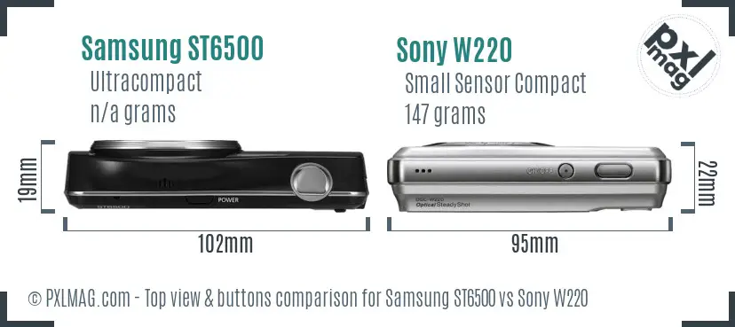Samsung ST6500 vs Sony W220 top view buttons comparison Samsung ST6500 vs Sony W220 top view buttons comparison