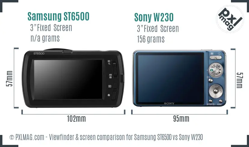 Samsung ST6500 vs Sony W230 Screen and Viewfinder comparison