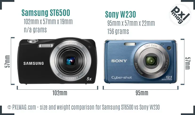Samsung ST6500 vs Sony W230 size comparison
