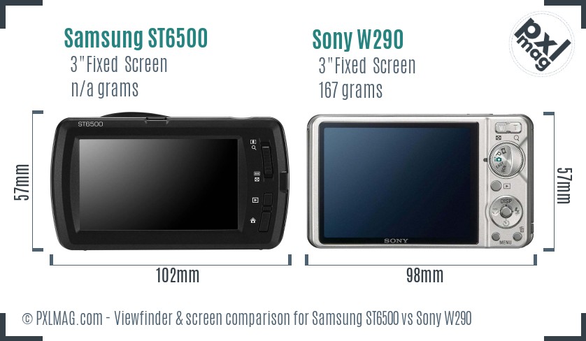 Samsung ST6500 vs Sony W290 Screen and Viewfinder comparison