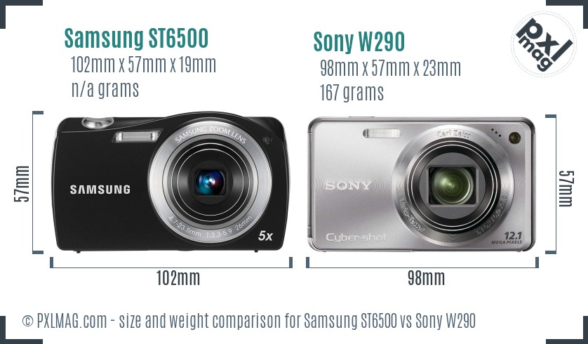 Samsung ST6500 vs Sony W290 size comparison