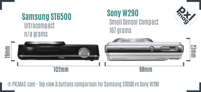 Samsung ST6500 vs Sony W290 top view buttons comparison