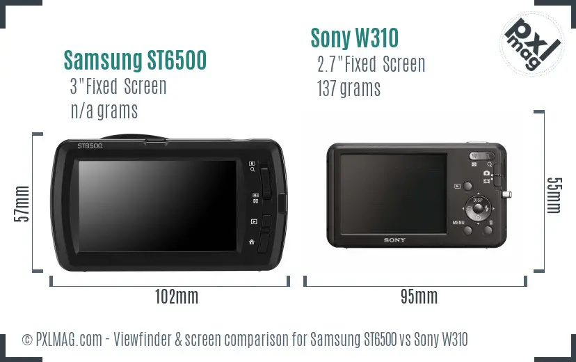Samsung ST6500 vs Sony W310 Screen and Viewfinder comparison