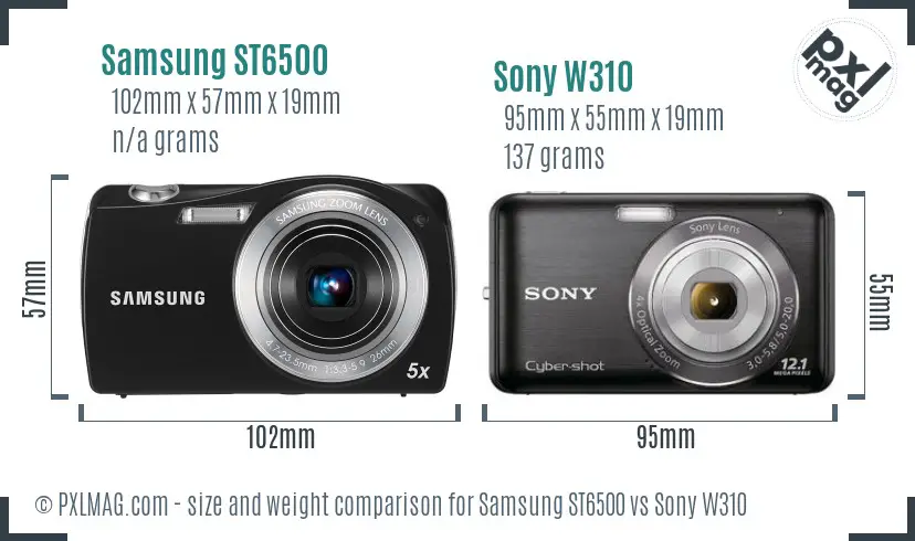 Samsung ST6500 vs Sony W310 size comparison
