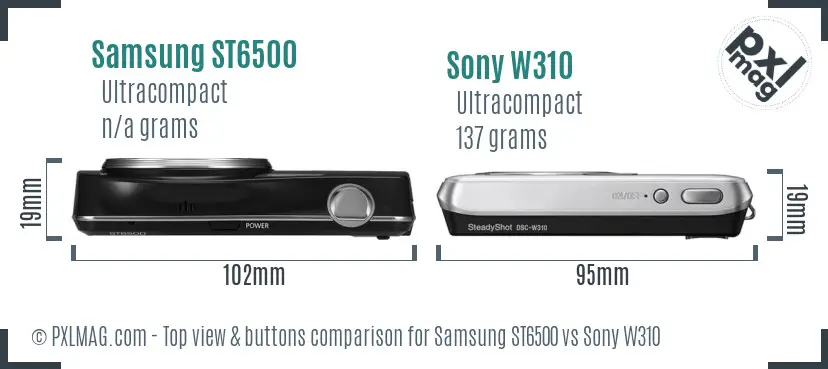Samsung ST6500 vs Sony W310 top view buttons comparison
