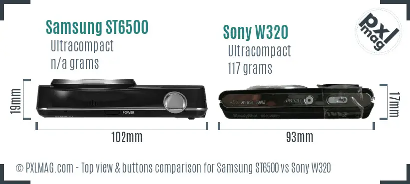 Samsung ST6500 vs Sony W320 top view buttons comparison