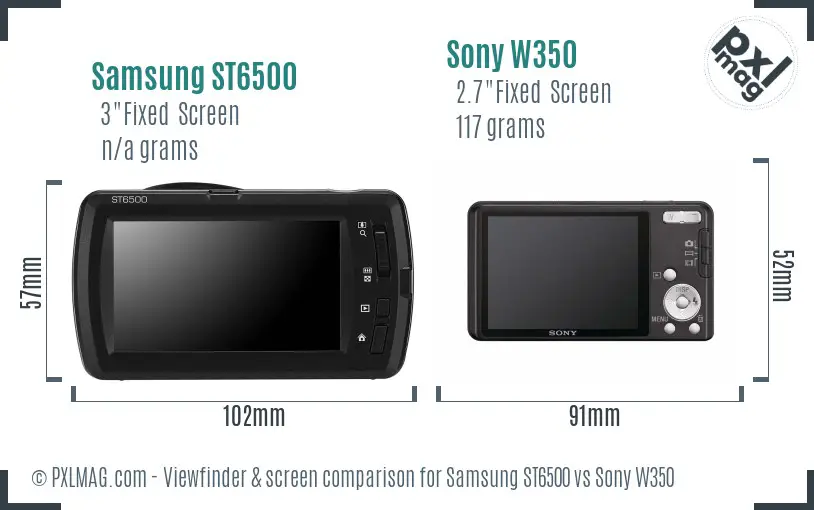 Samsung ST6500 vs Sony W350 Screen and Viewfinder comparison