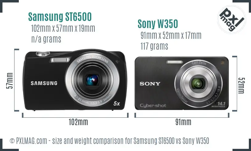 Samsung ST6500 vs Sony W350 size comparison