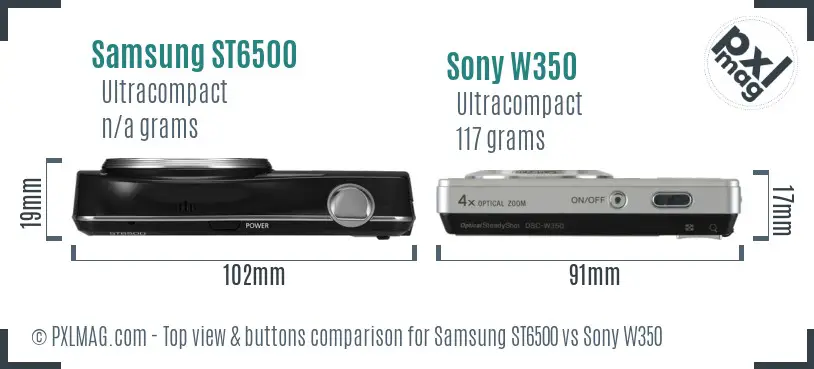 Samsung ST6500 vs Sony W350 top view buttons comparison