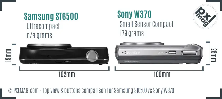 Samsung ST6500 vs Sony W370 top view buttons comparison