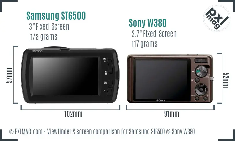 Samsung ST6500 vs Sony W380 Screen and Viewfinder comparison