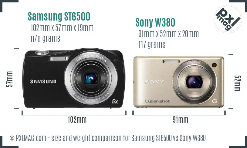 Samsung ST6500 vs Sony W380 size comparison