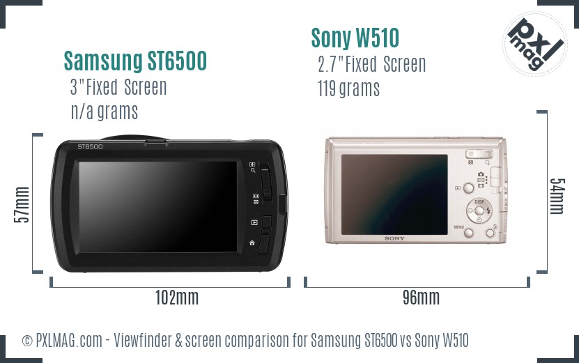 Samsung ST6500 vs Sony W510 Screen and Viewfinder comparison