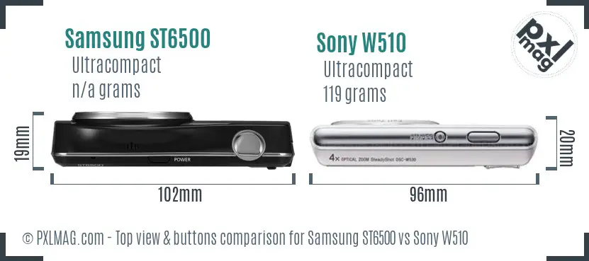Samsung ST6500 vs Sony W510 top view buttons comparison