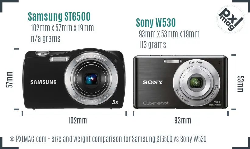 Samsung ST6500 vs Sony W530 size comparison