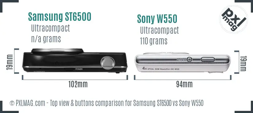 Samsung ST6500 vs Sony W550 top view buttons comparison Samsung ST6500 vs Sony W550 top view buttons comparison
