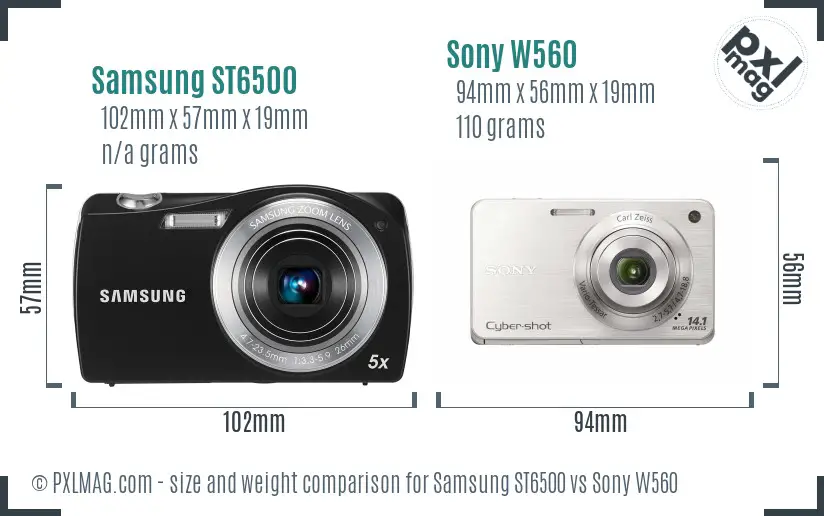 Samsung ST6500 vs Sony W560 size comparison Samsung ST6500 vs Sony W560 size comparison
