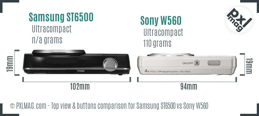 Samsung ST6500 vs Sony W560 top view buttons comparison Samsung ST6500 vs Sony W560 top view buttons comparison