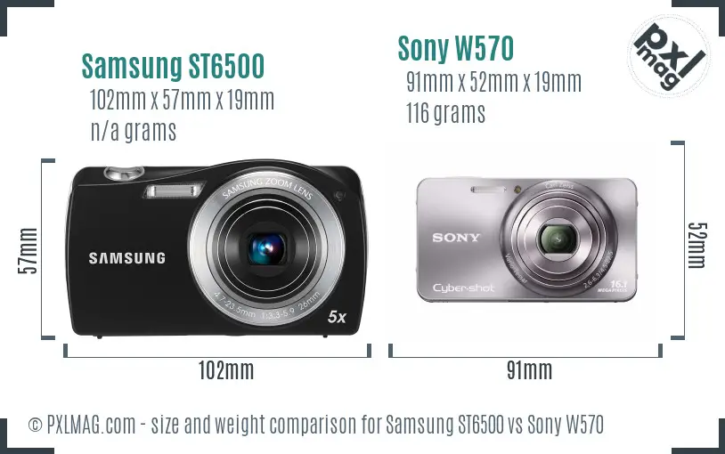 Samsung ST6500 vs Sony W570 size comparison